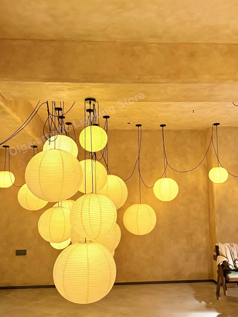 Oriental Design Living Room Kitchen Island Decor Sphere Pendant Lights Paper Lampshade Round Ball Hanging Lamp Cafe Hotel Lamps