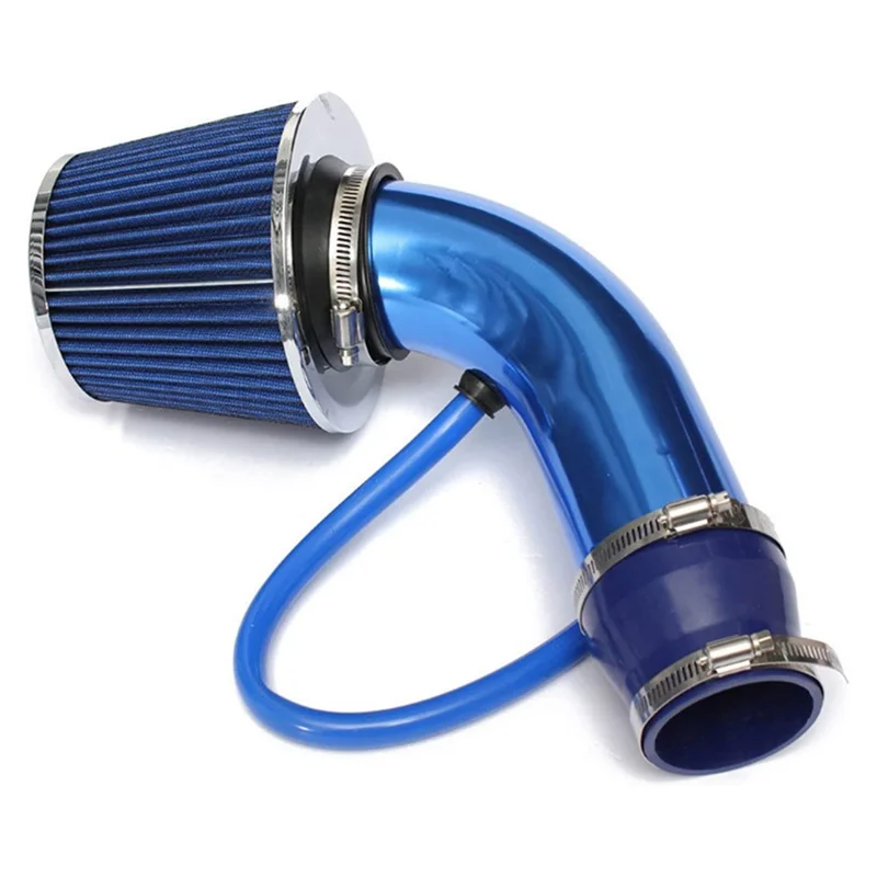 Universal Car Racing Cool Air Intake Kit 3Inch Pipe Aluminium Automotive Filter Induction Low Hose and Clamp Kits ,Blue