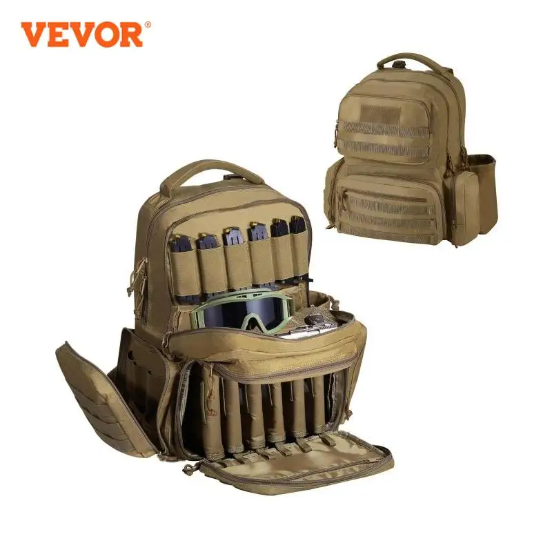 VEVOR Tactical Range Backpack 2/6 Pistols Gun Backpack with Independent Pistol Bags & 6/10 Magazines Pistol Backpack for Outdoor