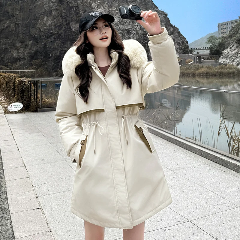 

2025 New Fashion Winter Parkas Women's Fur Liner Coats Removable Hood Cotton-padded Jackets Korean Fleece Thicken Long Outerwear