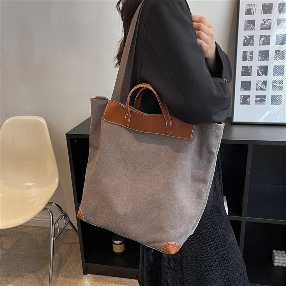 2024 Designer Shoulder Crossbody Bags Female Large Capacity Tote Leather Casual Canvas Women Handbags Patchwork Shopper Bag