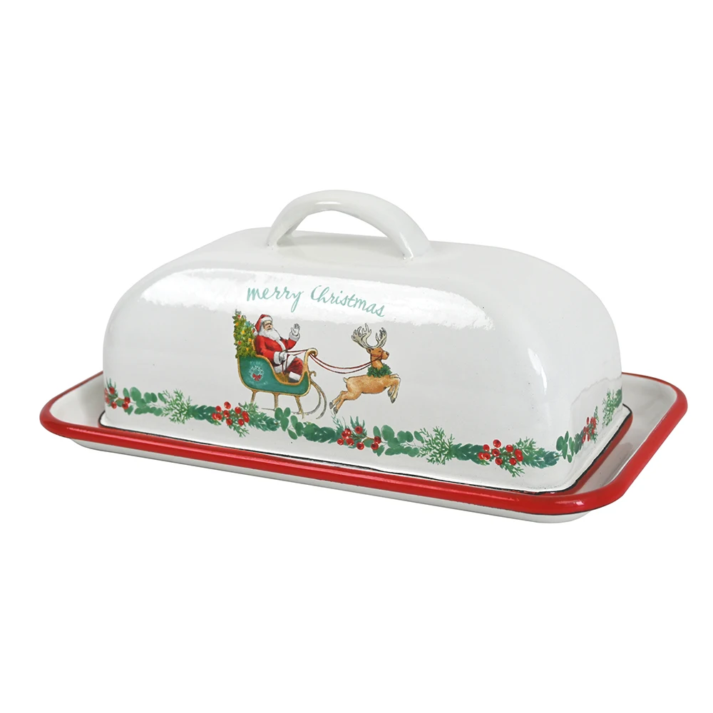 Christmas decorations Retro Darmhouse Style Dishes Metal Butter Dish With Cover Applicable To Workbench Non-Damable Container