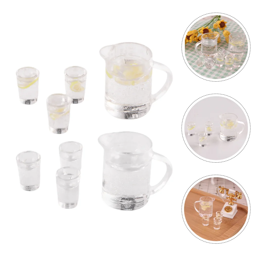 

2 Sets Mini Kettles Kitchenware Miniature Water Cups Lemonade House Accessory