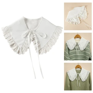 Estilo real de algodón falso falso chal envoltura hueco de encaje floral collar de borde con volante 8 Mejores volantes del cuello de ventas - №2