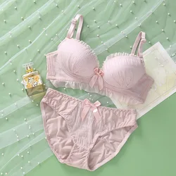 Women's Underwear Lace Sexy Soft Gathering Push Up Comfort Wireless Beauty Back Cute Ladies Bra and Panty Female Lingerie Set