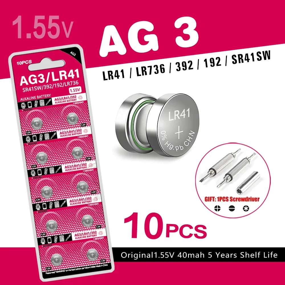 5-10PCS 1.55V AG3 LR41 Knop Batterijen SR41 392 192 Ronde Cell Coin Alkaline Batterij L736 384 SR41SW Voor Horloge Speelgoed Klok