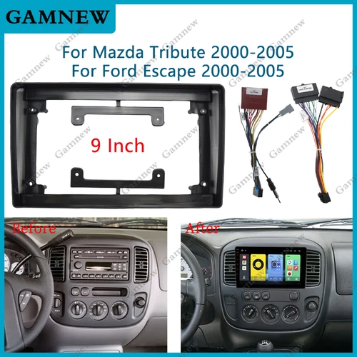 Adaptador de Fascia de marco de coche de 9 pulgadas para Mazda Tribute Ford Escape 2001-2005 Kit de Panel de montaje de tablero de Radio Android