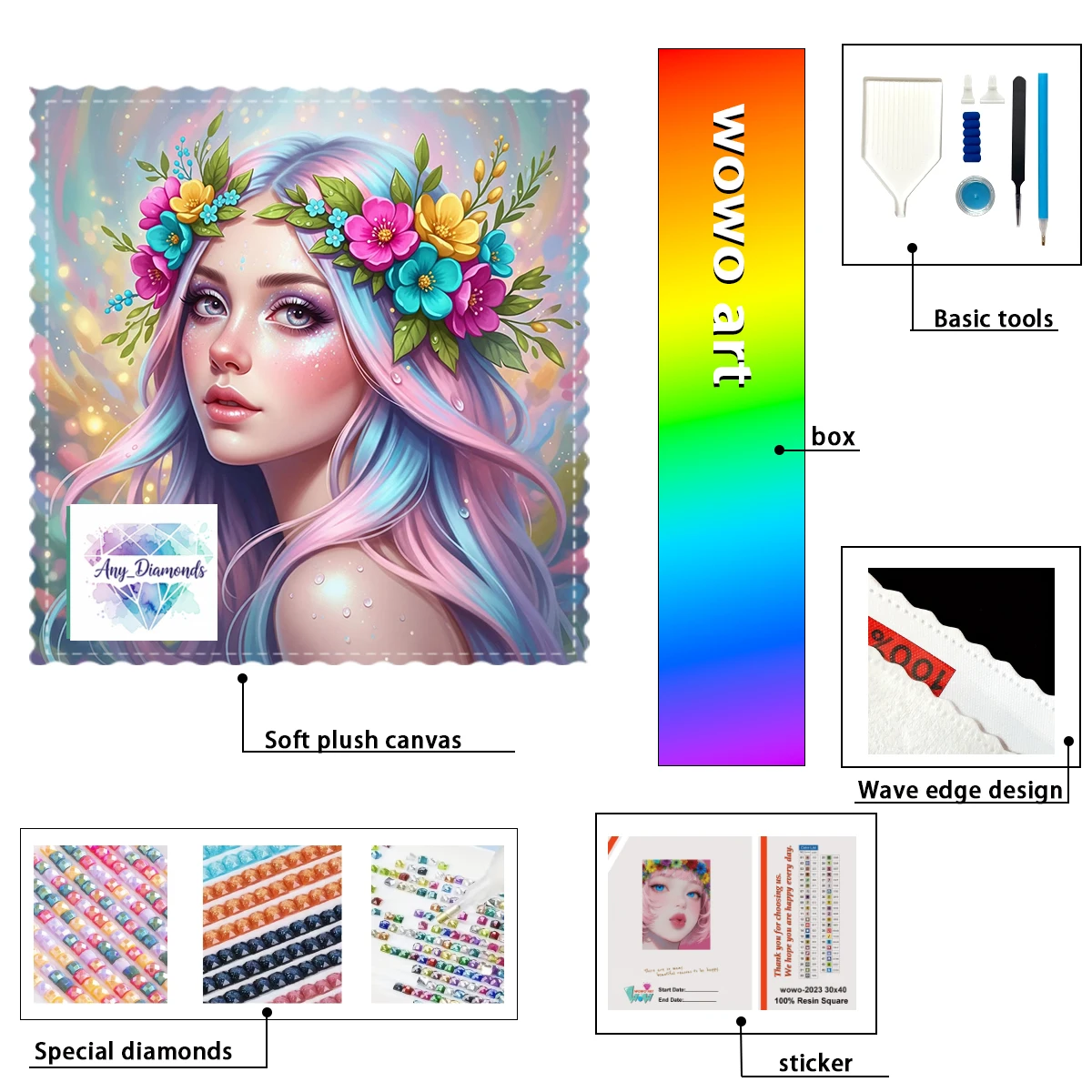 

【ANY_ Diamond Art】 Красочная гирлянда для девочек Кристалл AB Горный хрусталь FD Горный хрусталь Идеальный алмаз из смолы