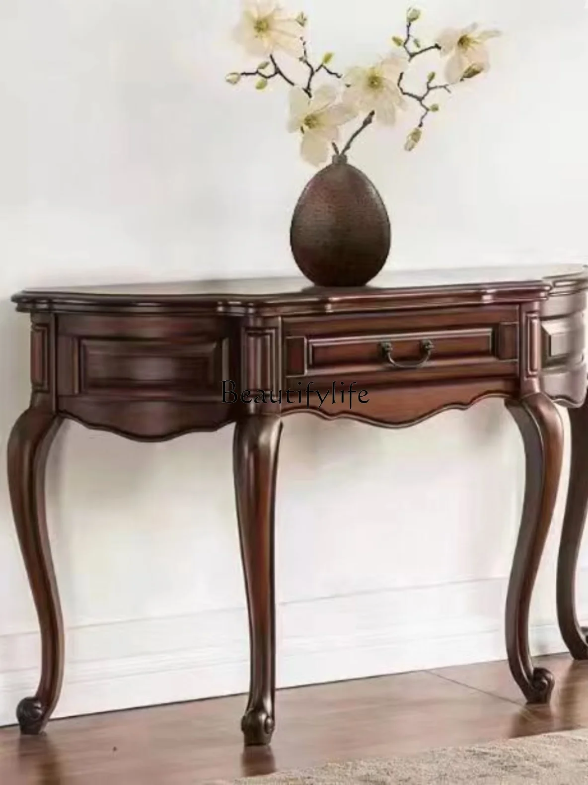 

American-Style Solid Wood Living Room Console Tables Storage Semicircle Home Side View European-Style Aisle Decoration Tables