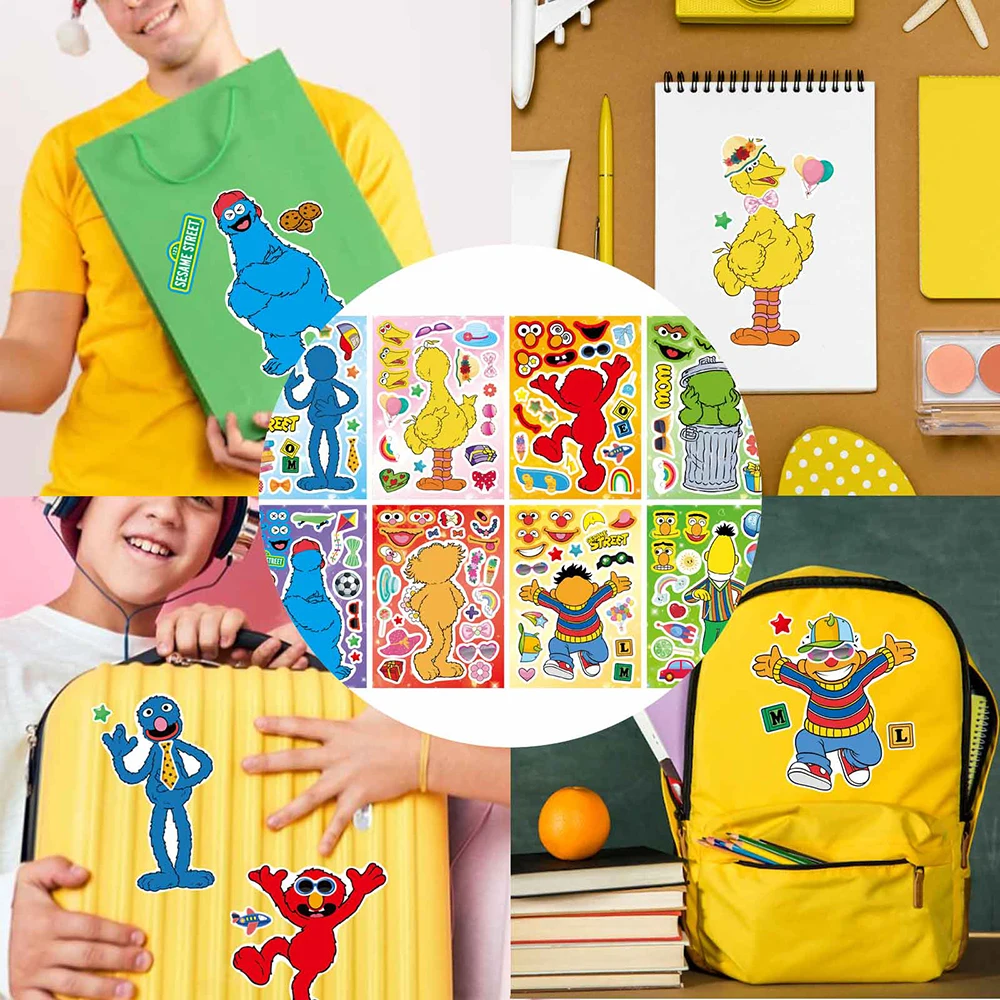 8/16 Vellen Sesamstraat Puzzel Stickers Maken Een Gezicht Assembleren Puzzel Diy Cartoon Kids Education Speelgoed Beloning Feest Decoratie Cadeau