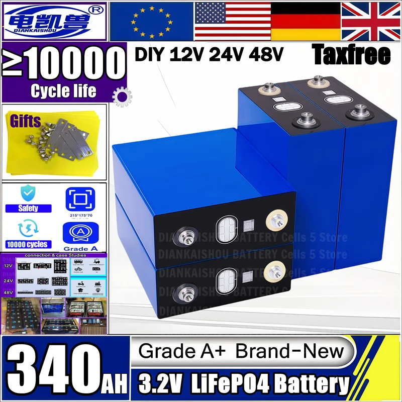 

3,2 В 320 Ач 340 Ач Lifepo4 10000 цикл аккумуляторная батарея класса A DIY 12 В 24 В 48 В RV EV Лодка Гольф Солнечная энергия Кемпинг беспошлинная торговля