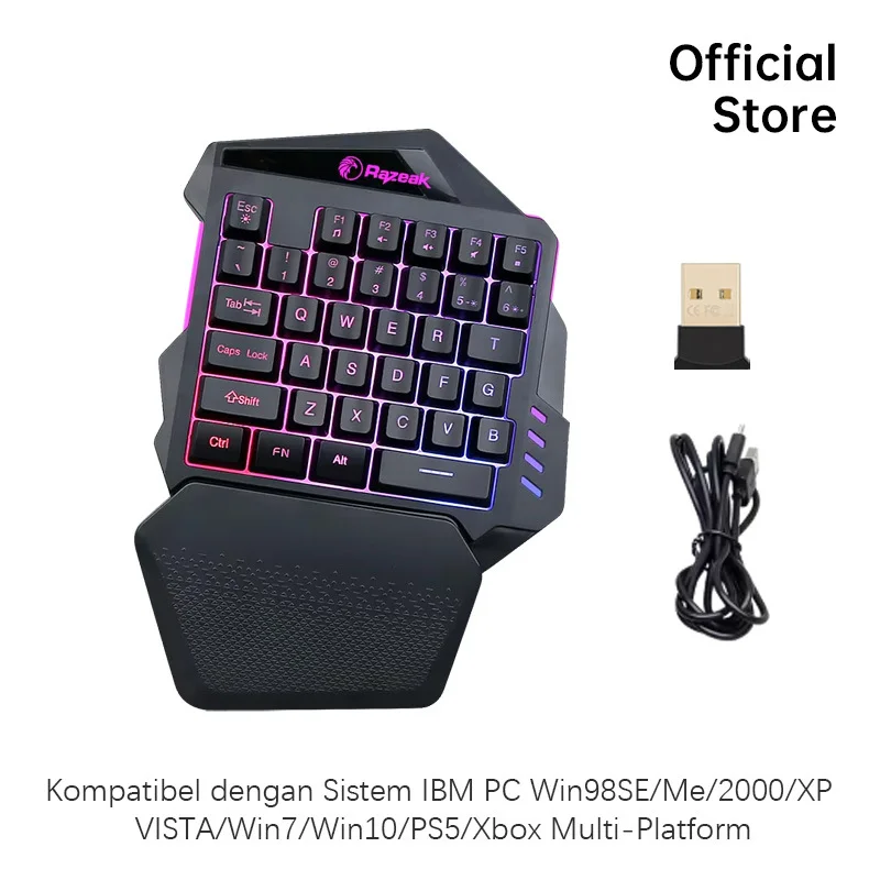 One-Handed Gaming Keyboard, RGB Backlit Ergonomic Mechanical Keypad | Portable & Customizable for PC/Laptop | MMO RPG FPS