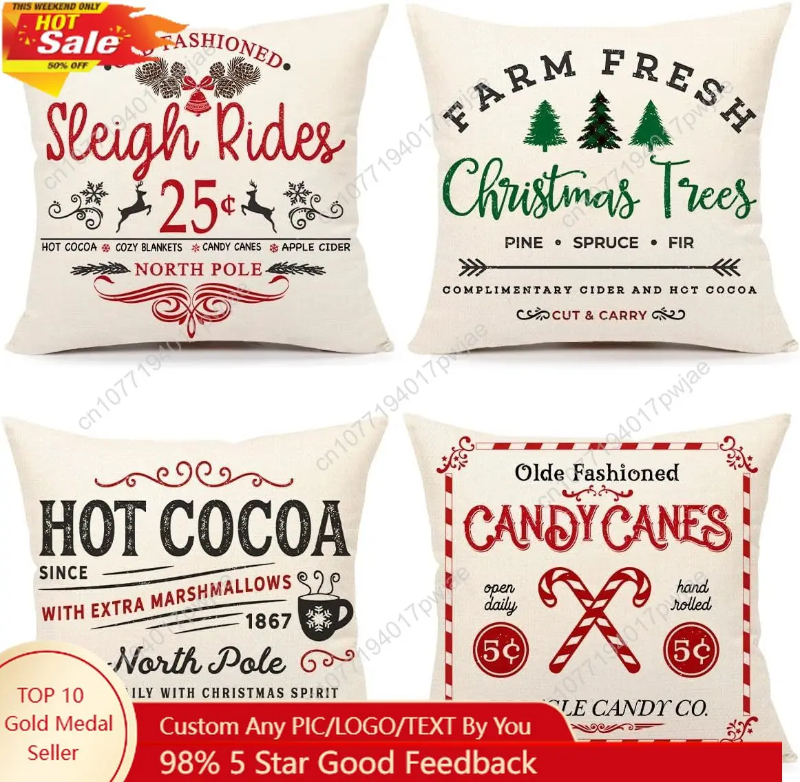 

Farmhouse Christmas Pillow Covers 18x18 Set of 4 Winter Holiday Decorations Xmas Rustic Throw Cushion Case for Sofa Couch Home D