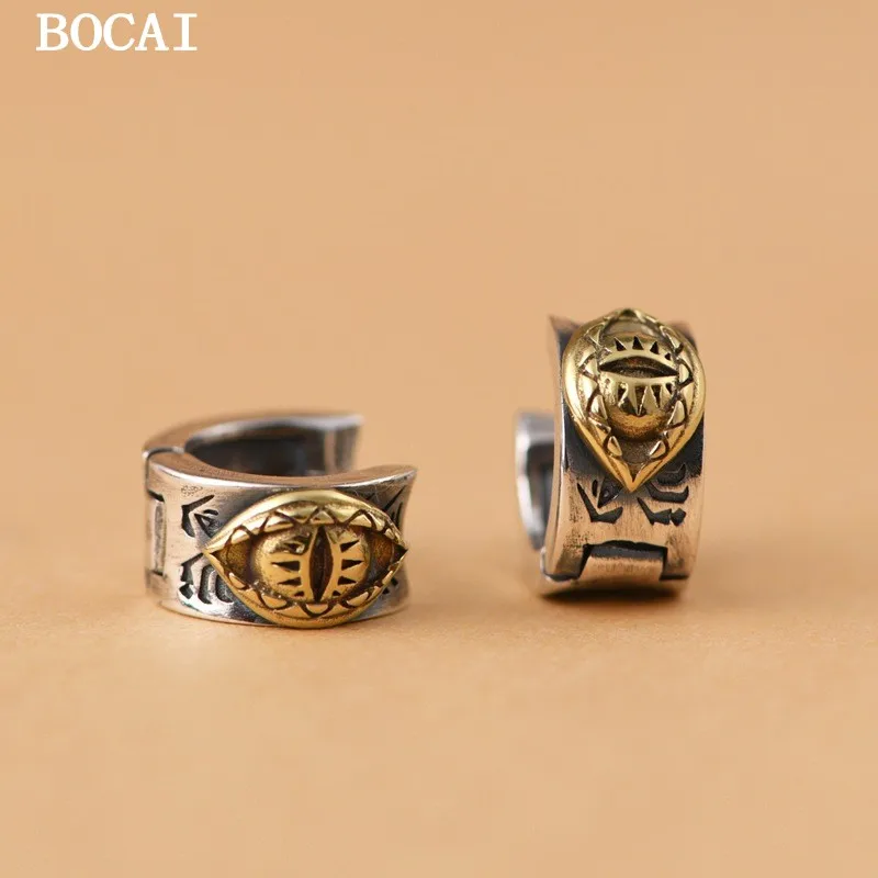 

BOCAI S925 Silver Retro Personality Charm Trendy Gold Eye Earrings