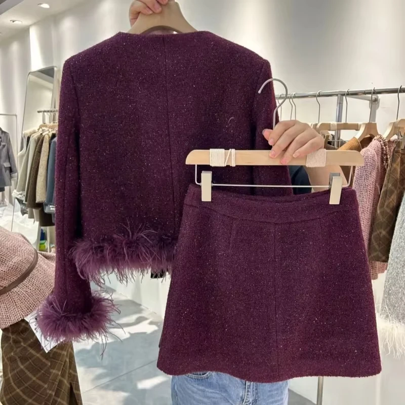 الخريف الشتاء المرأة بدلة رسمية مكتب البدلة ريشة الترتر أسفل سترة سليم صالح ألف خط تنورة صغيرة قطعتين مجموعة Kostikм #3