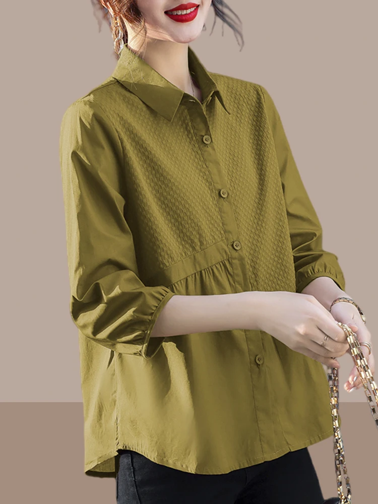 

Faionable Ladies irt Cover Belly Seven-Quarter Sve Top Spring Autumn New Design Sensation Ele Small irt Straight...