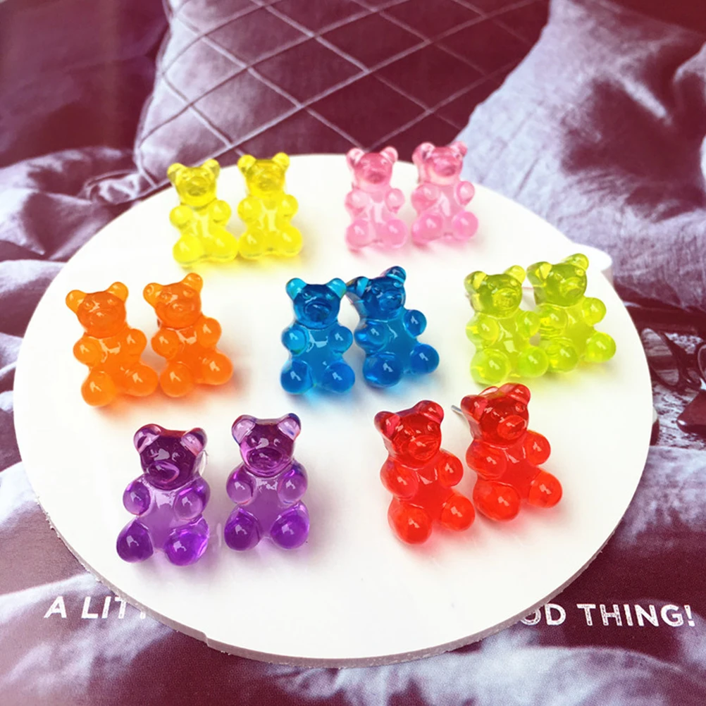

7Pairs Colorful Ear Studs Cute Bear Shape Earrings Tiny Post Earrings for Women Fashion Jewelry Gift Option
