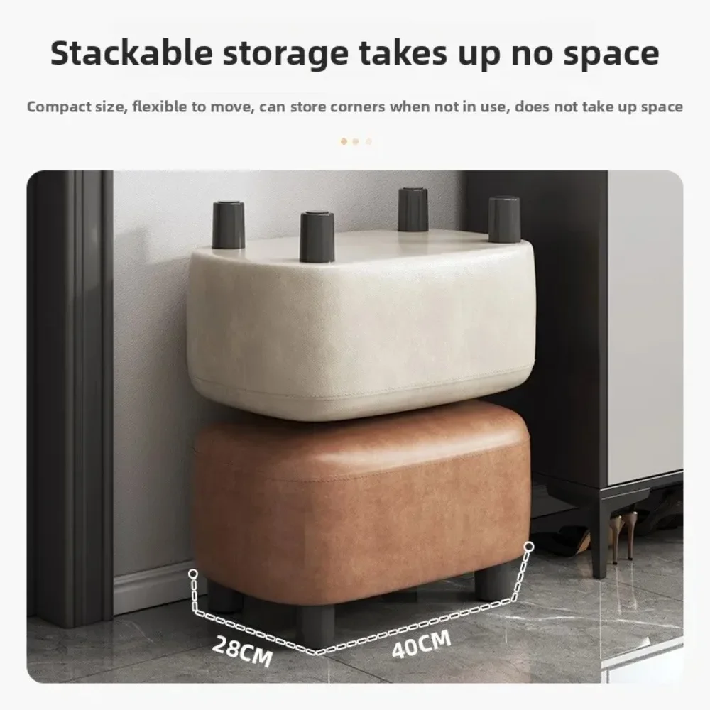 Taburete Morno Y Sencillo Para Puerta Casa, Taburete Bajo Con Bolsa Suave Almacenamiento Para Zapatos Sala Estar, Muebles Co