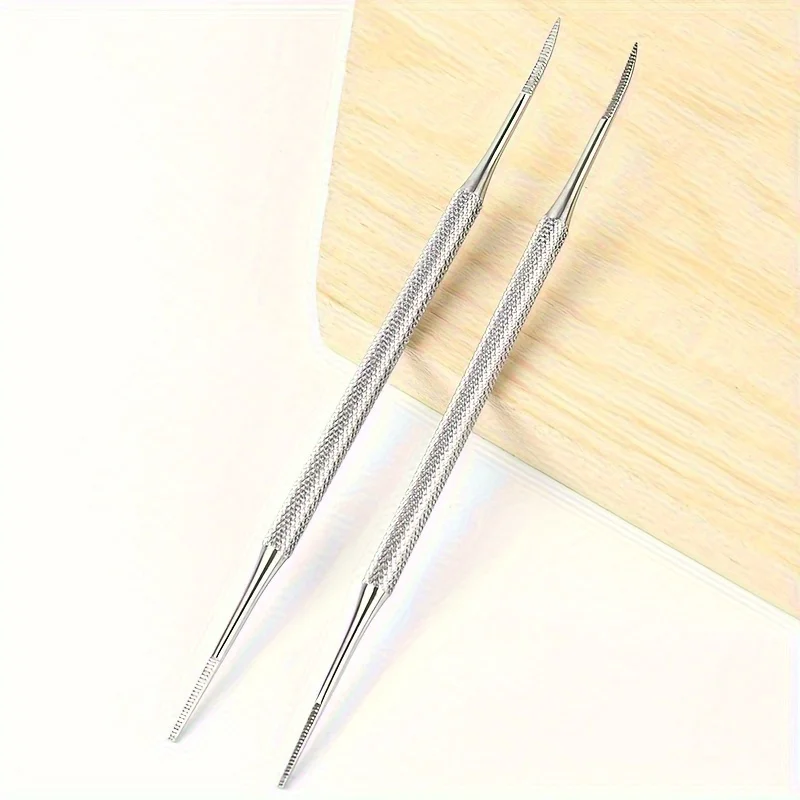 Professional Dual Head Stainless Steel Nail Pusher File, Portable Toenail Surface Cleaning Tool Salon Household Daily Manicure