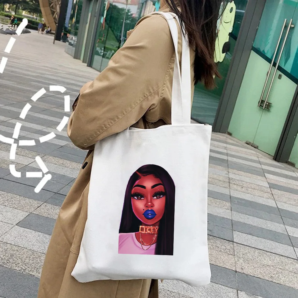 African Melanin Poppin Fashion Sexy Black Girls Women Canvas Shoulder Bag Casual Handbag Totes Cotton Summer Books Shopping Bags