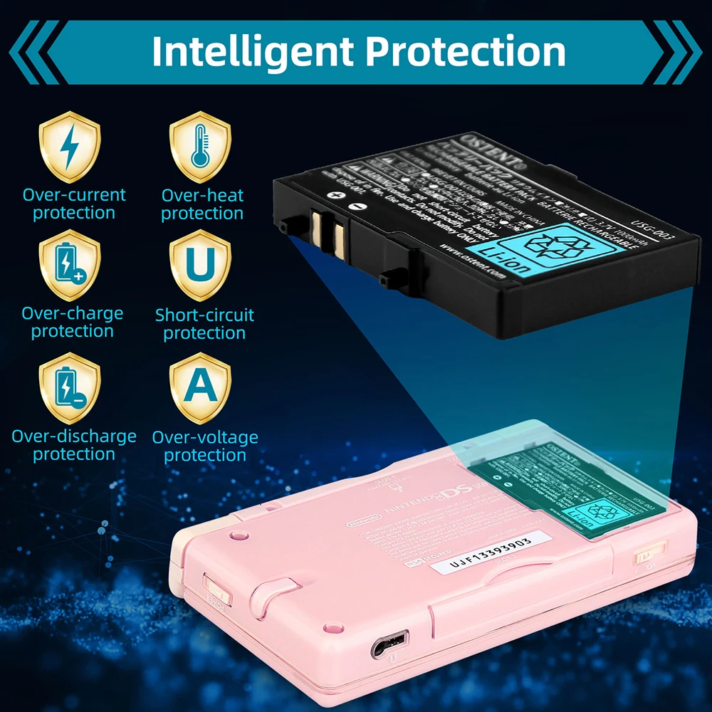 Astent batteria ricaricabile da 2000mAh di ricambio per Kit batteria al litio Nintendo DS Lite NDSL + cacciavite + penna Touch