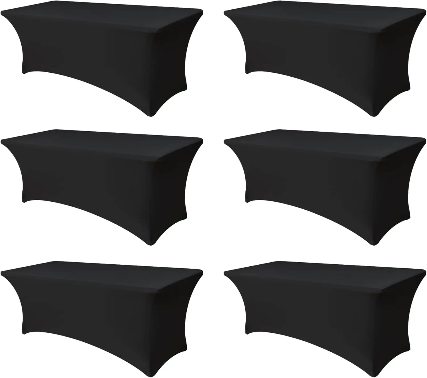 

Spandex Table Cover for 6 foot Rectangle Tables-6 Pack Fitted Stretch Black Tablecloth-Elastic 6ft Folding Tablecloths f