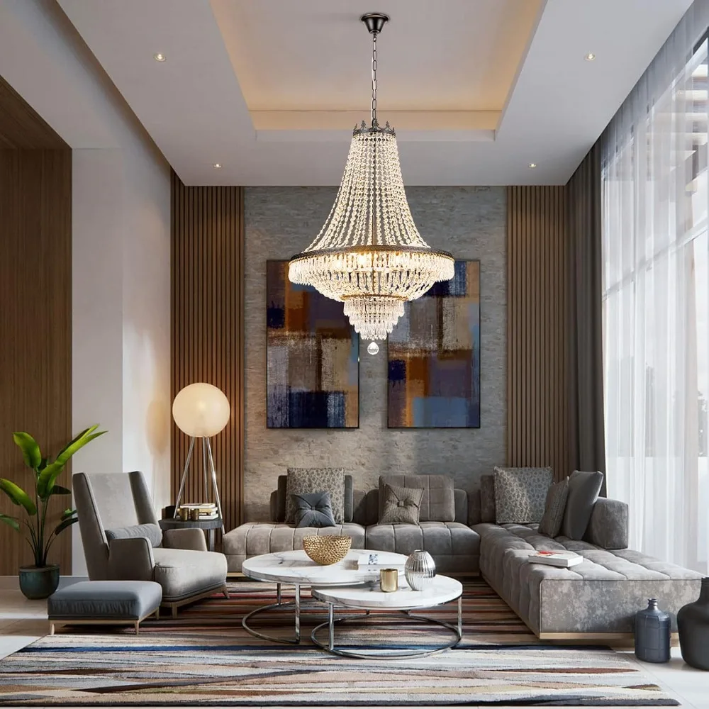 

Luxury Crystal Chandelier Modern Crystal Chandelier Light Pendant French Empire Foyer Fixture for Dining Room (Black)