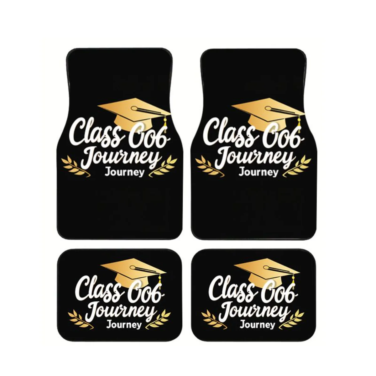 

4Pcs Graduation Cap Golden Laurel Print Car Floor Mats Non Slip Waterproof Auto Interior Accessories Foot Carpets For SUV Truck
