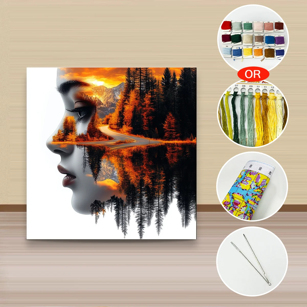 1 Stück 40x40 cm/15,74 Zoll, 11CT/14CT Kreuzstich-Set, DIY Valentinstagsgeschenk, Stickerei-Set für Festivals, Landschaften – Detail 3