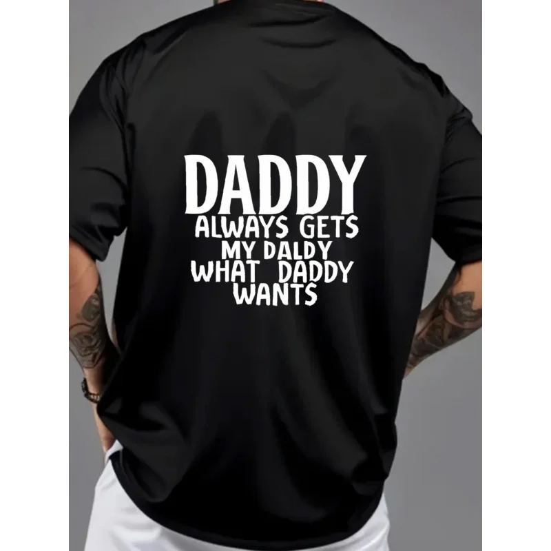 تي شيرت رجالي أسود الأب يحصل على طفلي دائمًا ما يريد الأب نمط مطبوع قطن عالي الجودة 180 جرام