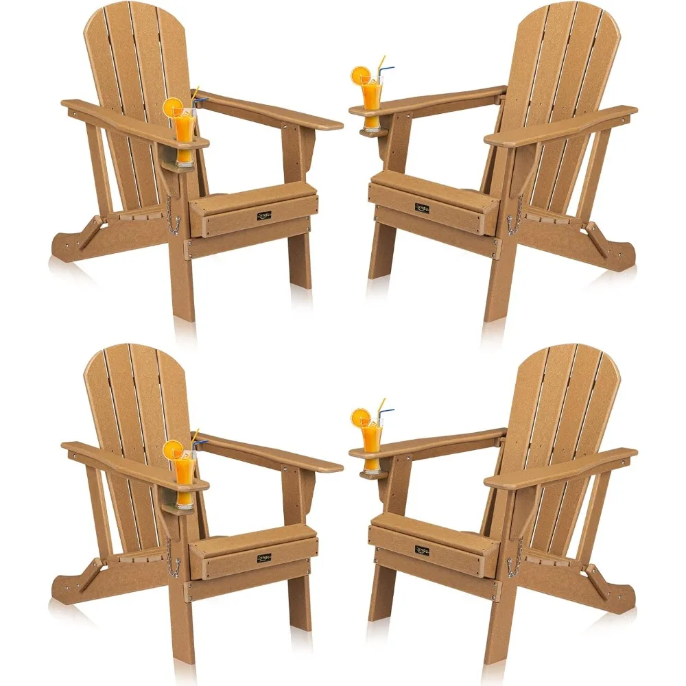 

Набор из 4 пластиковых стульев Adirondack, складной с подстаканником, водонепроницаемый материал HDPE, удобный вес 380 фунтов для Ou
