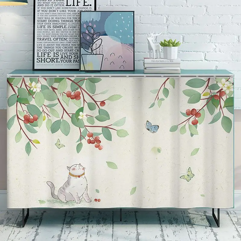 VIKAMA Soft Plant Wind Cabinet Covering Curtain Waterproof and Dustproof Cover Partition Tableside Storage Home Decoration