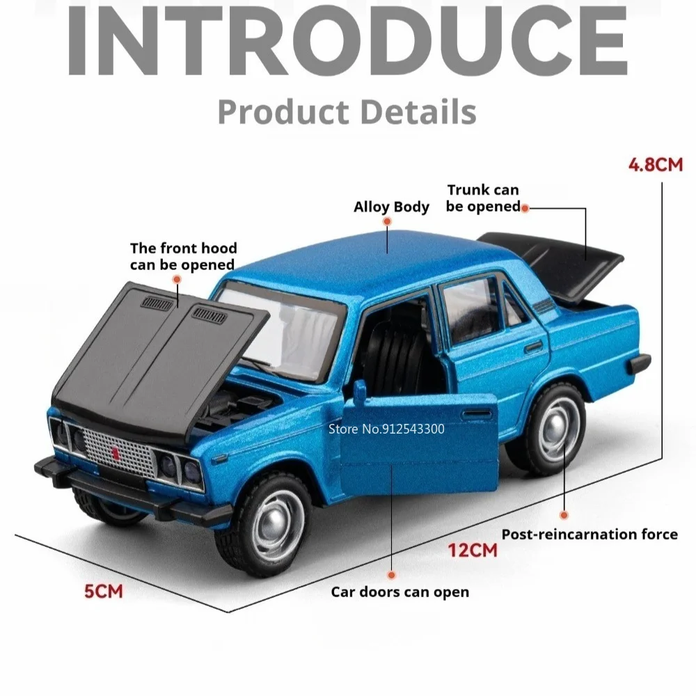 1:36 Retro Sedan Lada Dual Light Car Model Toy Openable Hood Exquisite Tires Fine Details Vehicles Gift for Models Enthusiasts