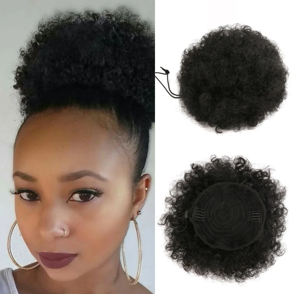 

Afro Puff Curly Drawstring Ponytail Hair Extensions For Black Women Short Synthetic Puff Ponytail With 2 Clips