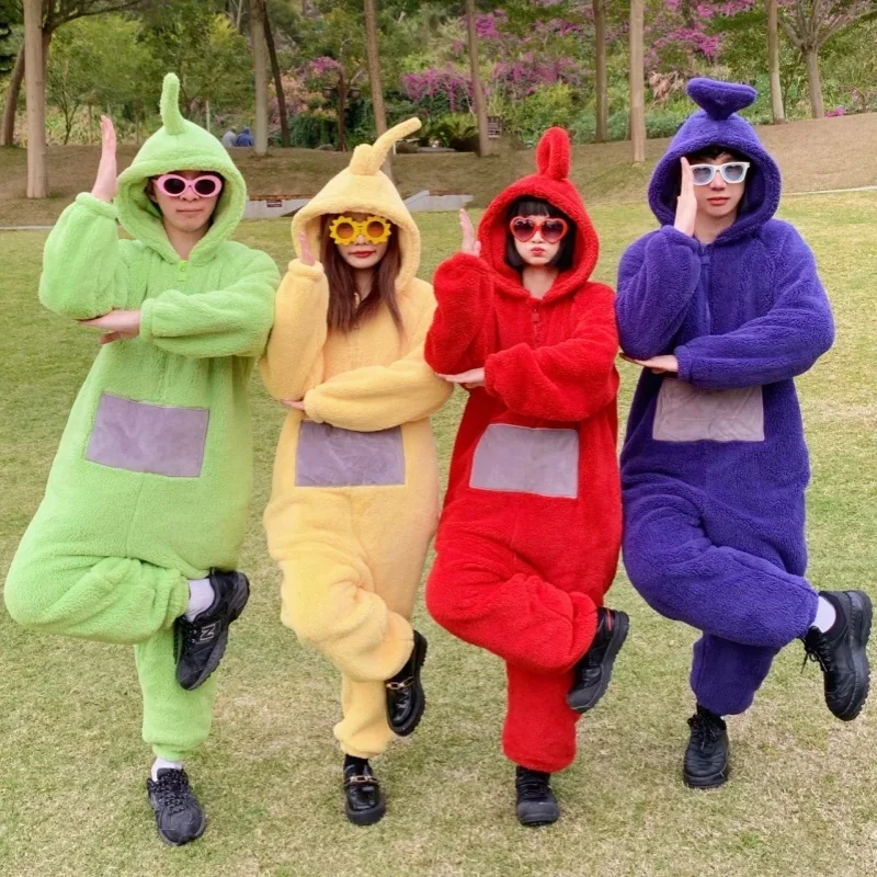 Kids Adult Teletubbies Costumes Soft Long Sleeves Piece Pajamas Costume Lala Home Clothes Cosplay Unisex Hallowe Party Wear