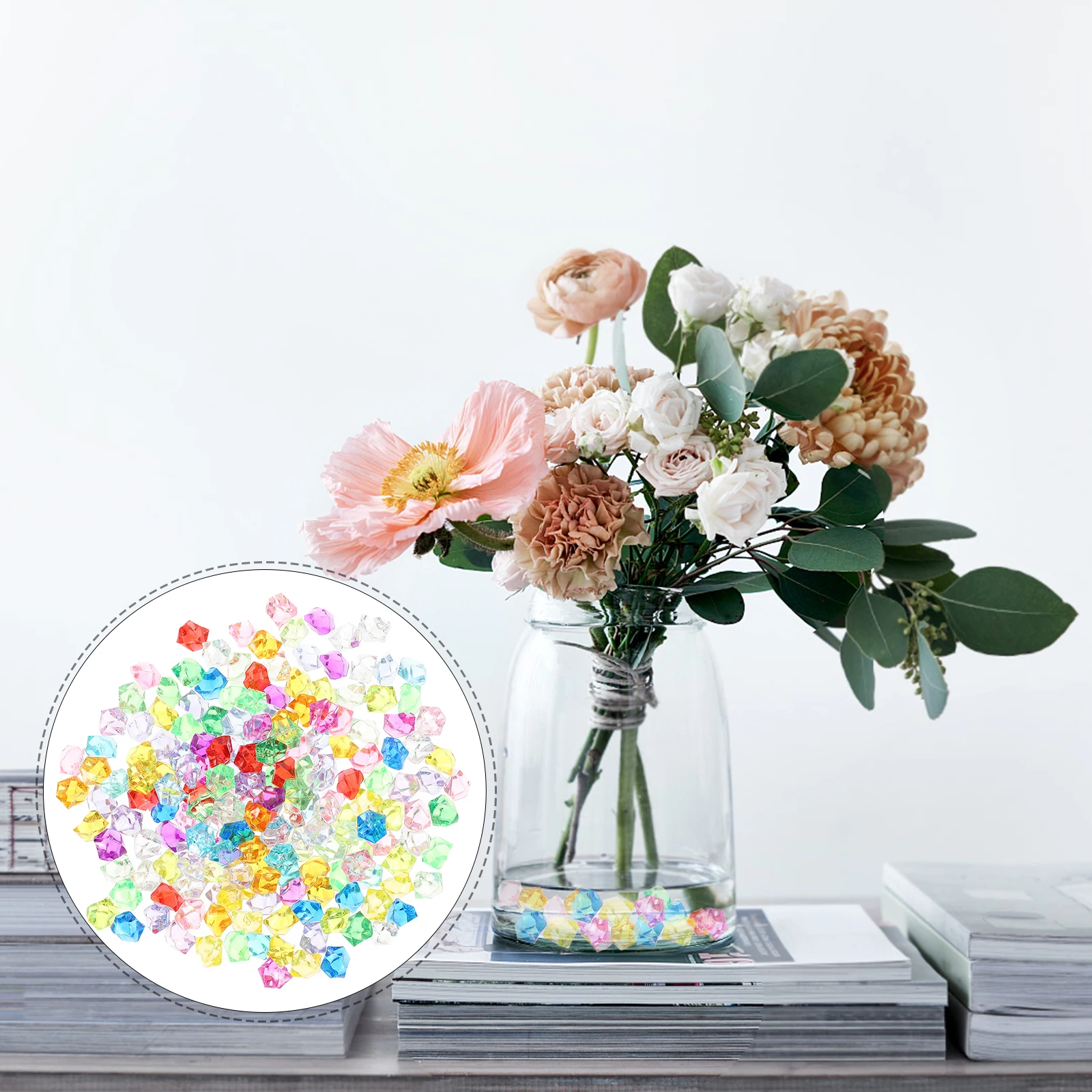 

200 Pieces Crystal Stone Vase Decor Plastic Colored Simulated Ice Cube Gravel Fake Cubes Food Display Photography Props