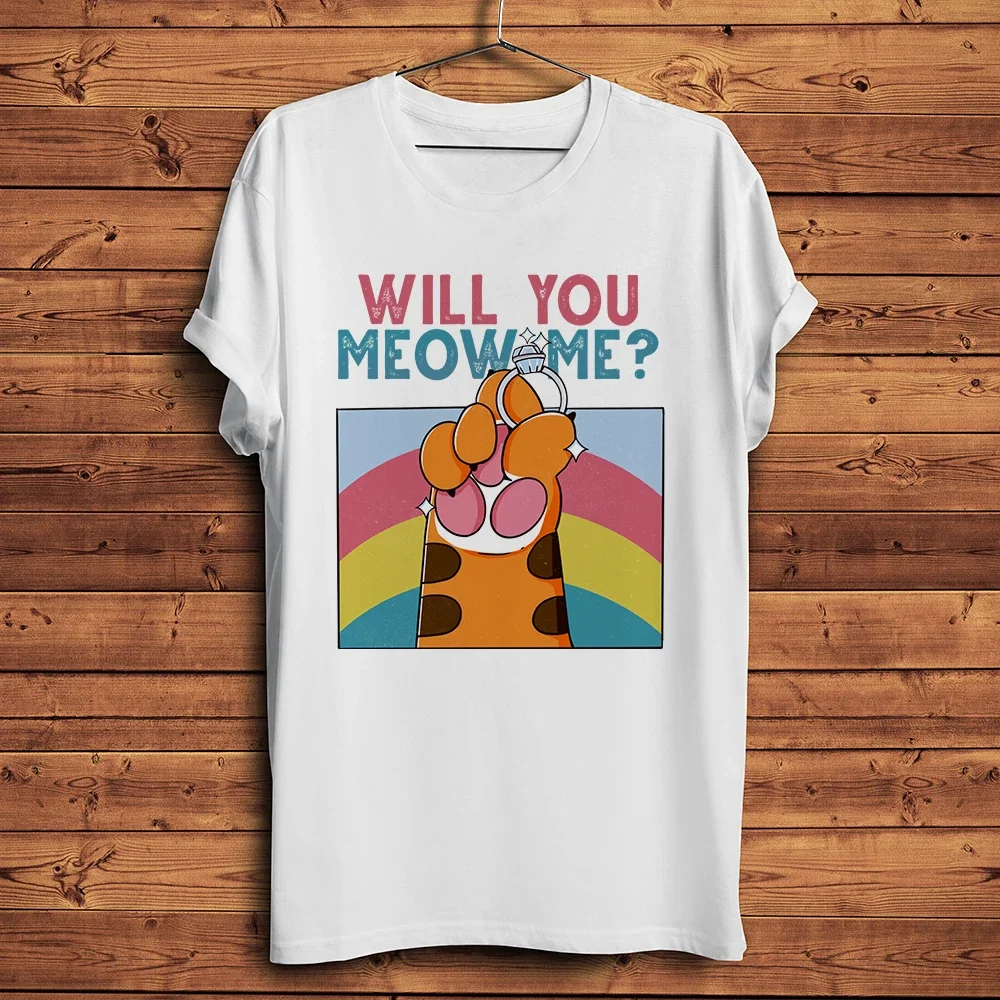 Linda pata de gato, Meow Proposed To You, camiseta divertida para hombre, camiseta informal, artículos de calle unisex, camiseta de propietario de gato, estampado transpirable