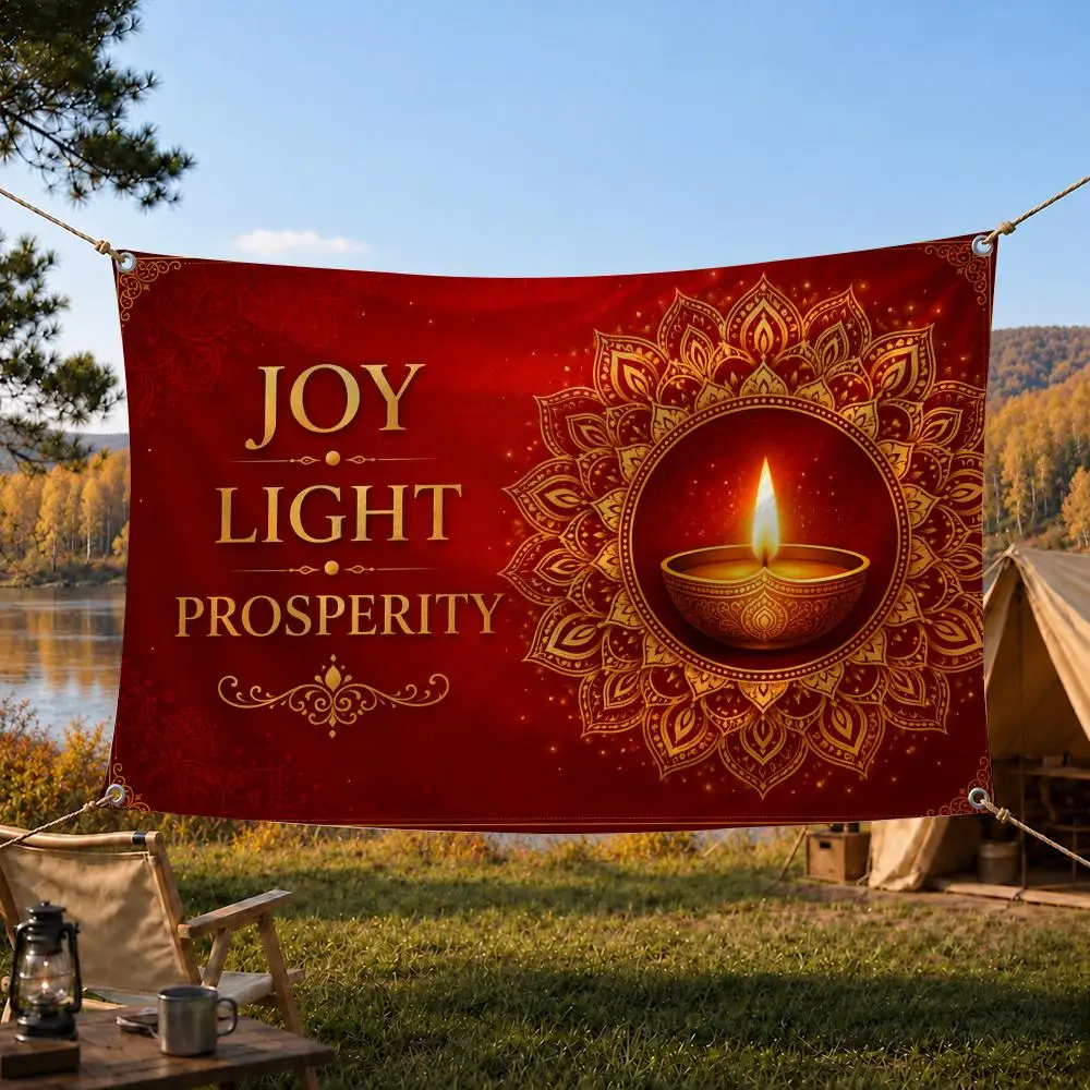 Happy Diwali Family Traditional Decor Flags Home Yard & Garden Decor Banner - Indoor Outdoor Wall Hanging Flag