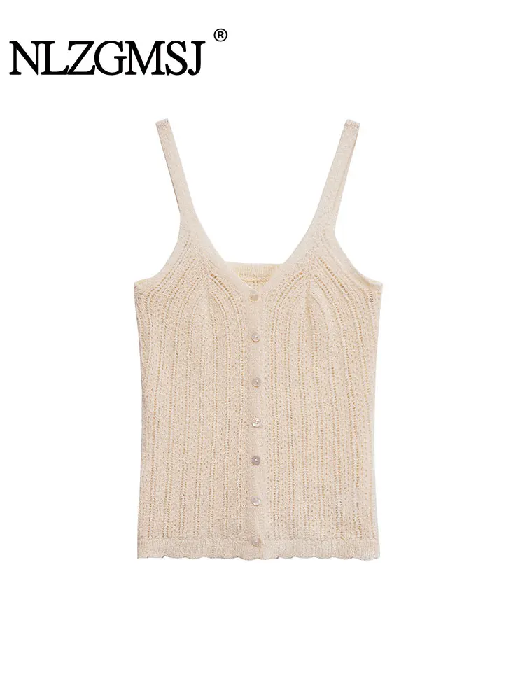 

Casual Chic Women Cami Tops Solid Single Breasted Sleeveless Vest Fashion 2025 Summer Holiday Tops