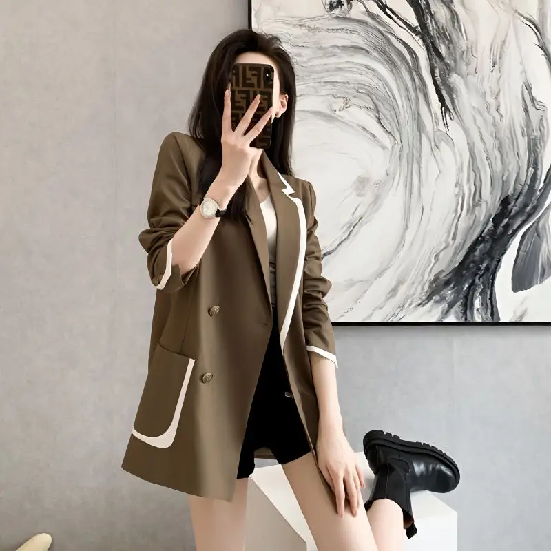 Fashion Lapel Spliced Button Pockets Casual Blazers Women Clothing 2023 Autumn Winter Loose Korean Tops Commuter Blazers