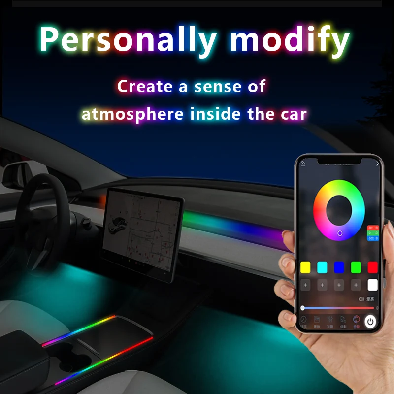 Suitable for Tesla Model 3/Y car accessories dashboard, illusion streamer atmosphere light, footwell light