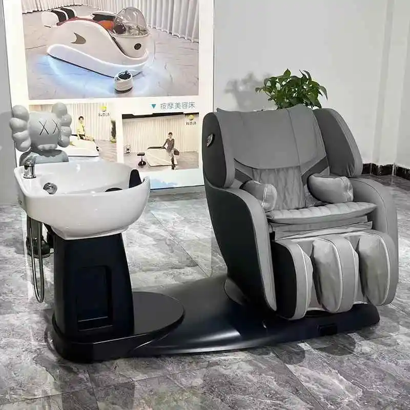 Men Shaving Salon Chair Products Hair Spa Massage Bed Intelligent Hairdressing Washing Shampoo Bowl Sink Basin Chaise Washbasins