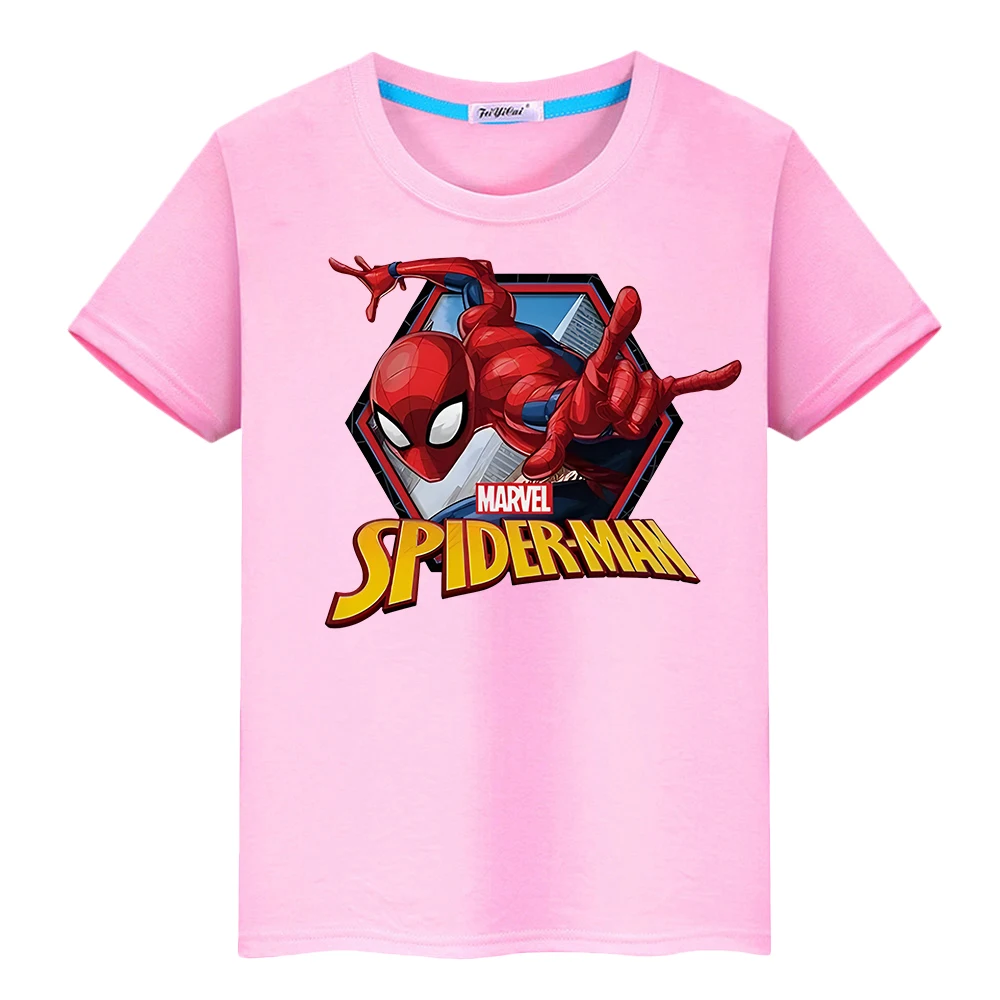 Marvel Summer Short sleeve Print 100%Cotton Cute T-shirt one piece Spider-Man Sports Anime Tops Boys y2k gift Kids clothes Girls