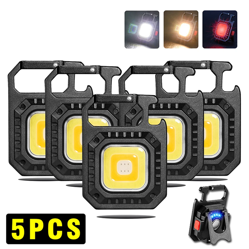 Mini Magnetic COB Keychain Light 800Lumens Bright USB Rechargeable Flashlight 3 Light Modes Portable Folding Bracket Work Lamp