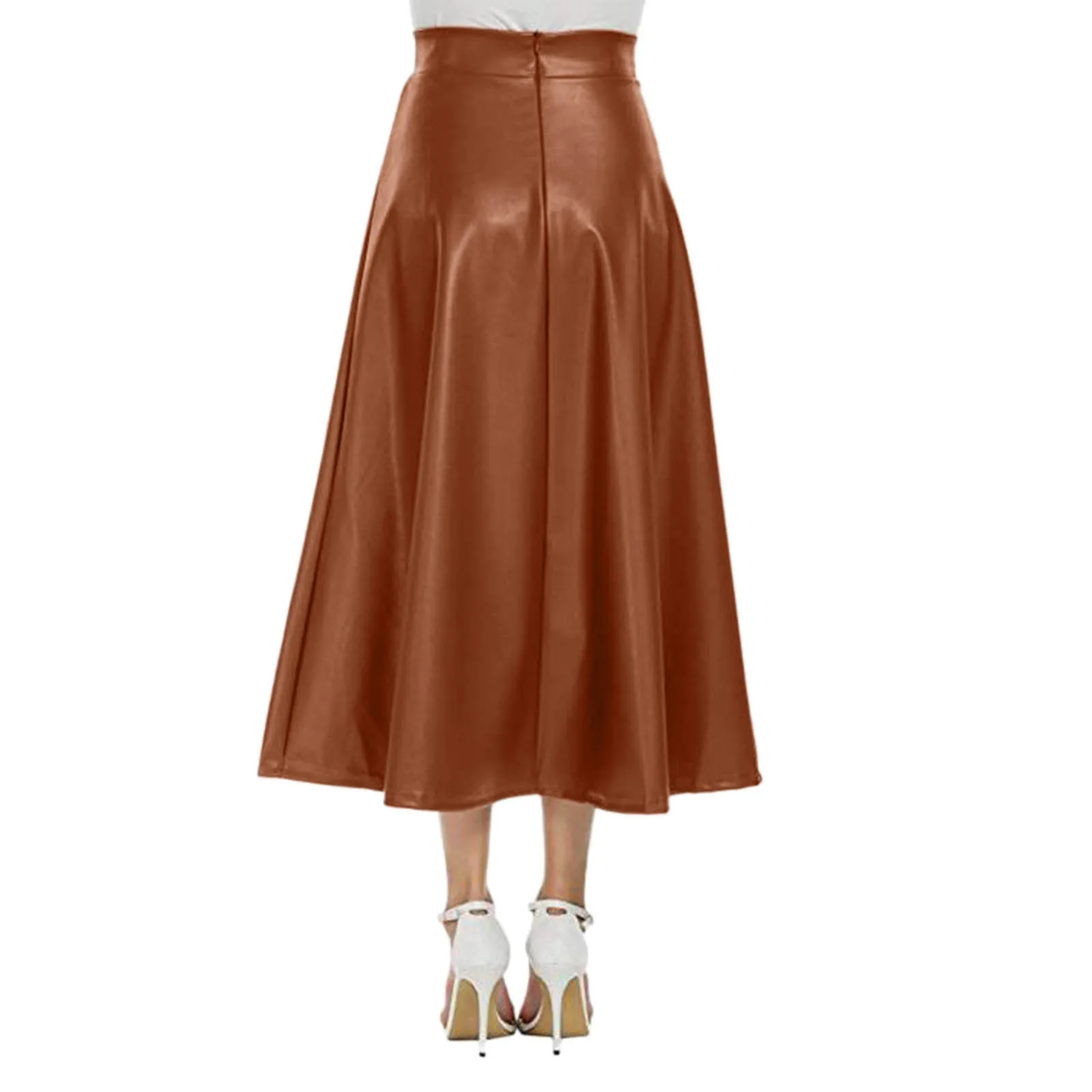 Autumn Winter New 2024 Faux PU Leather Pleated Long Skirts for Women High Waist All-match Umbrella Chic Skirts Female