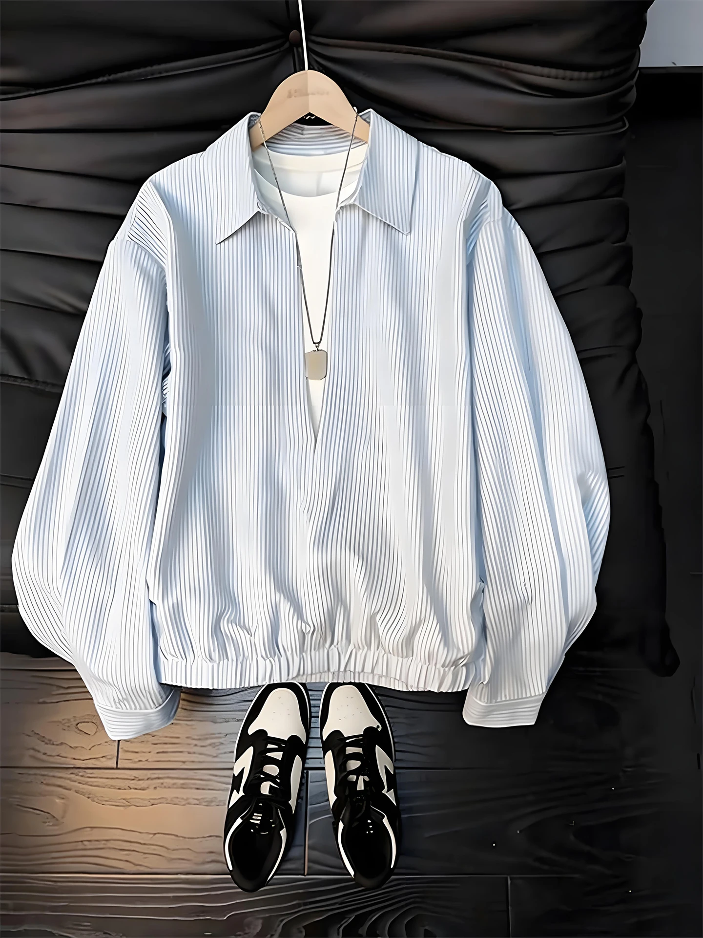 

Мужская весенняя рубашка в полоску с длинным рукавом, повседневная, свободного кроя, с эффектом двухслойности, дышащая, удобная, для пар, верхняя одежда