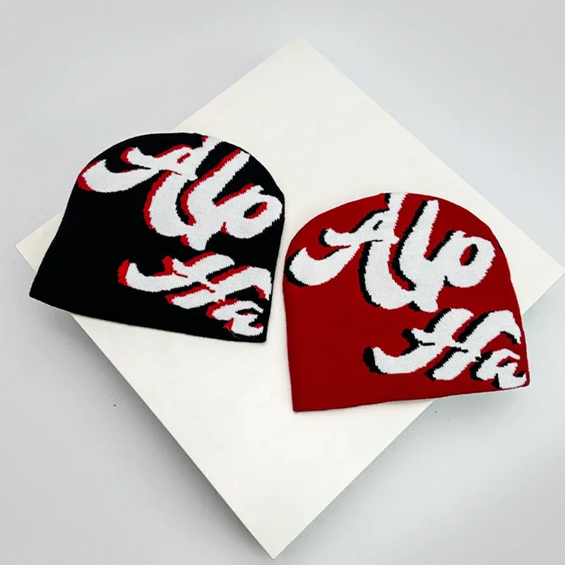 Autumn and Winter Niche Letter Wool Knitted Hats Warm Jacquard Weave ins Hip Hop Skullies Versatile Color Block Fashion Personal