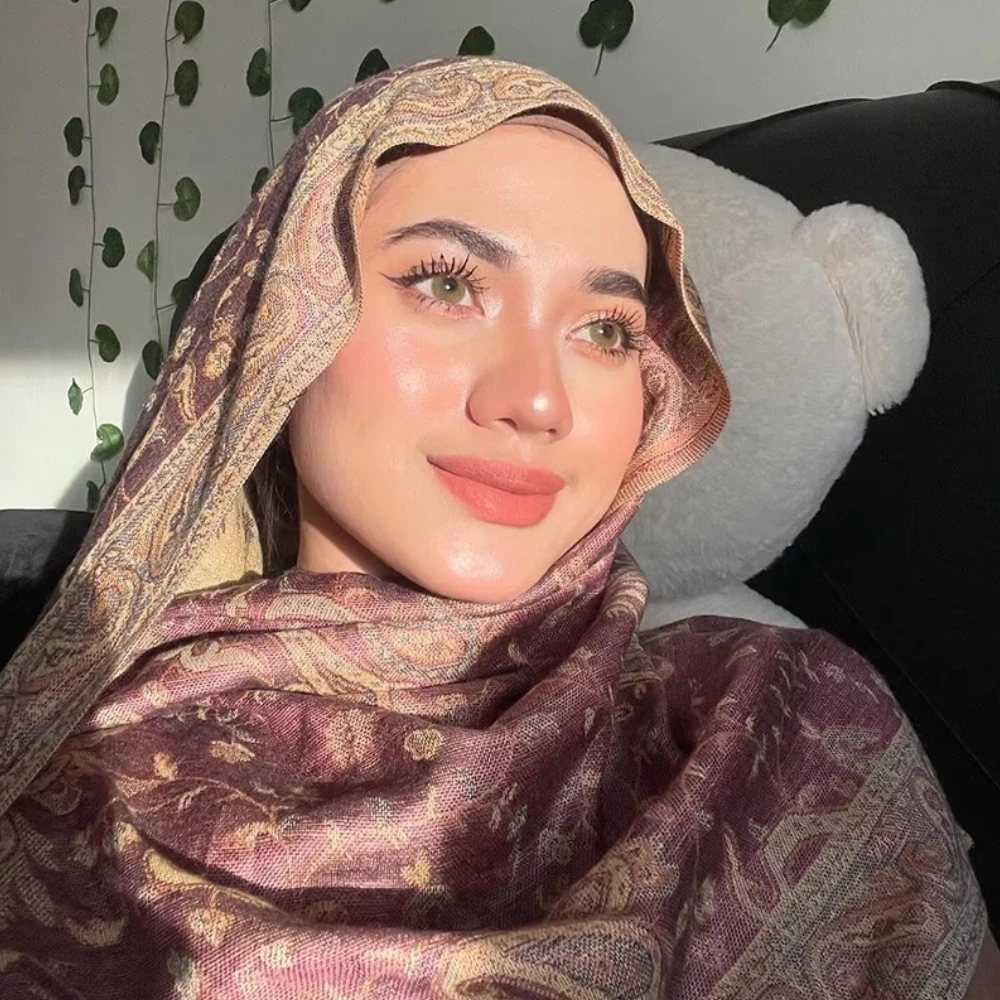 185*70cm New Cashew Tassel Long Jersey Hijab Scarf Muslim Fashion Turbans for Women Ethnic Scarf Popular Shawl Islamic Clothing