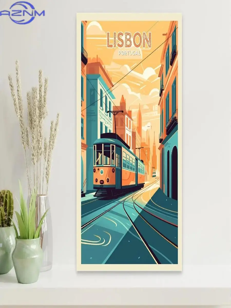 Machu Picchu Lisbon Vintage Travel Poster Canvas Print  Retro City Tourism Wall Art for Living Room Decor