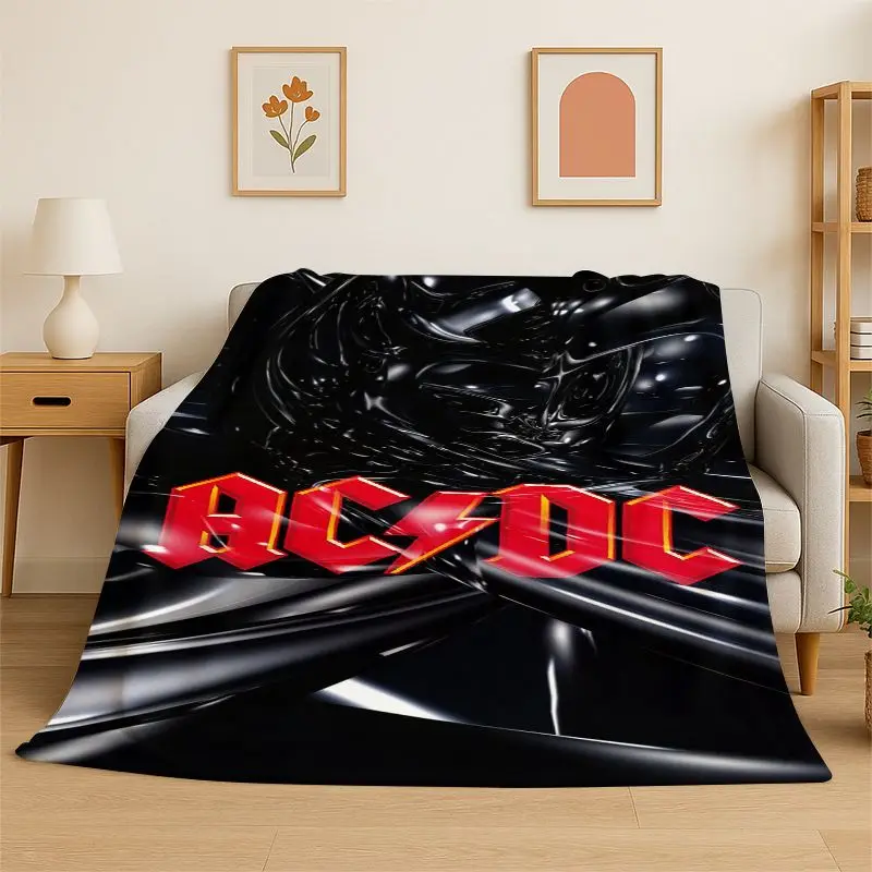 Fashion ACDC Rock Band Sign Catoon Flannel Blanket,Ultra Soft Warm Plush Throw for Home Bedroom Bed Sofa Cover Camping Picnic